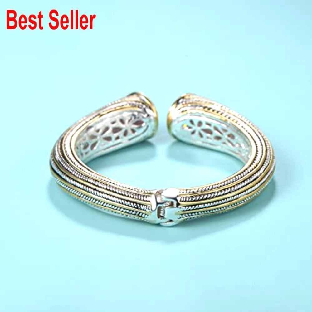 Multi Strand Twisted Wire Cable CZ Cuff Bangle, Spring Open Design - Picture 3 of 6